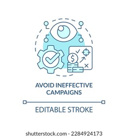 Avoid ineffective campaigns turquoise concept icon. Causal research benefit abstract idea thin line illustration. Isolated outline drawing. Editable stroke. Arial, Myriad Pro-Bold fonts used