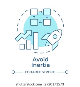 Evite el icono de concepto azul suave de inercia. Lanzamiento de inicio. Crecimiento del negocio, planificación estratégica. Ilustración de línea de forma redonda. Abstractas idea. Diseño gráfico. Fácil de usar en el artículo, infografía