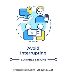 Avoid interrupting multi color concept icon. Arguing misunderstanding. Social communication. Round shape line illustration. Abstract idea. Graphic design. Easy to use in booklet, blog post