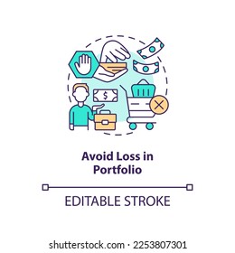 Avoid loss in portfolio concept icon. Prevent failures. Rule of investing abstract idea thin line illustration. Isolated outline drawing. Editable stroke. Arial, Myriad Pro-Bold fonts used