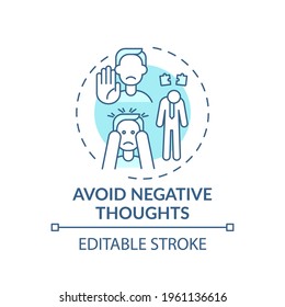 Avoid negative thought turquoise concept icon. Positive attitude. Psychological approach. Self development idea thin line illustration. Vector isolated outline RGB color drawing. Editable stroke