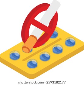 Avoid nicotine combined Products isometric Concept Vector color icon Design, No Tobacco day Symbol, Quit smoking Sign, Cigarette or Smoker Stock Illustration
