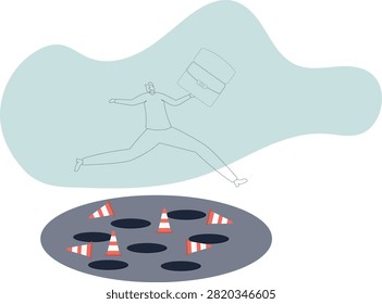 Avoid pitfall, adversity and brave to jump pass mistake or business failure, .human life and situation.vector illustration.