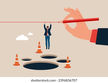Avoid pitfall, adversity and   business failure, skill and creativity to solve problem. Flat vector illustration