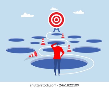 Avoid pitfall Planning and obstacle avoidance concept, business failure, skill and creativity to solve problem  with many pitfalls to achieve business success vector