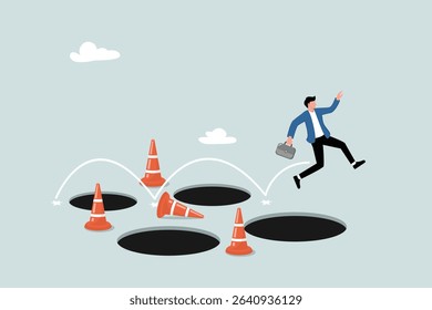 Avoid pitfalls, difficulties and dare to jump over business mistakes or failures, skills and creativity to solve problem concepts, entrepreneurs jump over many pitfalls to achieve business success.
