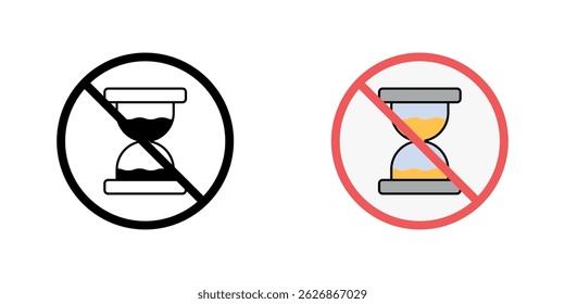 Avoid procrastination icon – hourglass inside a red prohibition symbol, representing time management, urgency, and productivity motivation.