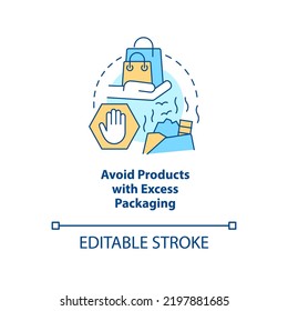 Avoid products with excess packaging concept icon. Reduce waste while shopping abstract idea thin line illustration. Isolated outline drawing. Editable stroke. Arial, Myriad Pro-Bold fonts used