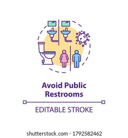 Avoid public restrooms concept icon. Beach safety idea thin line illustration. Method of transmission viruses. Hand washing in public places. Vector isolated outline RGB color drawing. Editable stroke