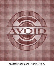 Avoid red seamless emblem or badge with geometric pattern background.