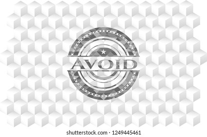 Avoid retro style grey emblem with geometric cube white background