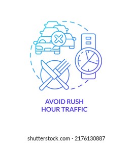 Avoid rush hour traffic blue gradient concept icon. Wasting time. Road trip recommendation abstract idea thin line illustration. Isolated outline drawing. Myriad Pro-Bold font used