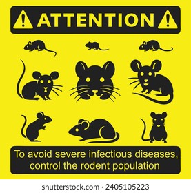 To avoid severe infectious diseases, control the rodent population in your house and estates. Vector illustration urging people to beware of carriers of infectious and bacteriological diseases