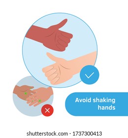 Avoid shaking hands illustration. Vector flat style infographic no hand contact. Social distance. Avia coronavirus prevention rules. Travel guidance for travelers avia flights, train trips. Business.