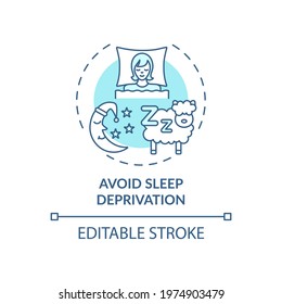 Avoid Sleep Deprivation Blue Concept Icon. Healthy Lifestyle, Personal Management And Regulation. Self Control Idea Thin Line Illustration. Vector Isolated Outline RGB Color Drawing. Editable Stroke