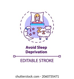 Avoid Sleep Deprivation Concept Icon. Healthy Lifestyle, Personal Management And Regulation. Self Control Idea Thin Line Illustration. Vector Isolated Outline RGB Color Drawing. Editable Stroke