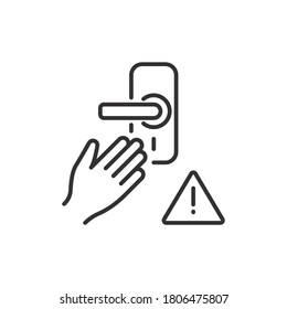 Avoid touching door knob surface icon. COVID-19 prevention. Line vector. Isolate on white background. EPS 10