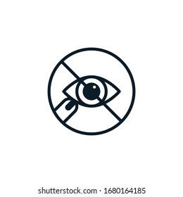 Evite tocar los ojos, covid-19 prevenciones, el signo de prohibición y los ojos de los iconos de contorno. Ilustración vectorial. Trazo editable. Icono aislado adecuado para web, infografías, interfaz y aplicaciones.