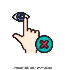 Avoid touching eyes, covid-19 preventions, prohibition sign filled outline icons. Vector illustration. Editable stroke. Isolated icon suitable for web, infographics, interface and apps.