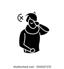 Avoid touching face glyph icon. Do not touch face with hands.Virus protection. Filled flat sign. Isolated silhouette vector illustration