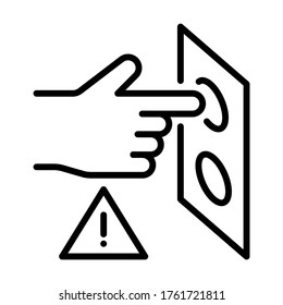Avoid touching lift buttons. Coronavirus prevention. Line vector. Isolate on white background.