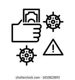 Avoid touching money. COVID-19 prevention. Line vector. Isolate on white background.