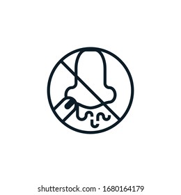 Avoid touching nose, covid-19 preventions, prohibition sign and nose outline icons. Vector illustration. Editable stroke. Isolated icon suitable for web, infographics, interface and apps.
