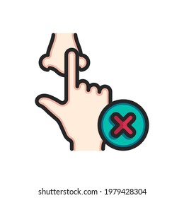 Evite tocar la nariz, prevenir el covid-19, prohibir los iconos de contorno rellenos de signos. Ilustración vectorial. Trazo editable. Icono aislado adecuado para web, infografías, interfaz y aplicaciones.