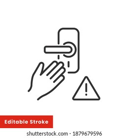 Avoid touching surfaces with door knob line icon. COVID-19 prevention. Isolate on white background. Editable stroke vector illustration EPS 10