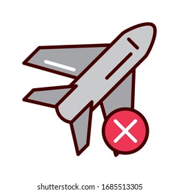 avoid travel in plane prevent spread of covid19 vector illustration line and file icon
