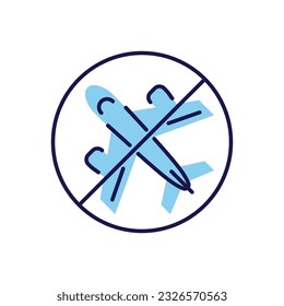 Avoid Travel related vector icon. Airplane in prohibition sign. Isolated on white background. Editable vector illustration
