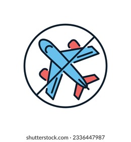 Avoid Travel related vector icon. Airplane in prohibition sign. Isolated on white background. Editable vector illustration