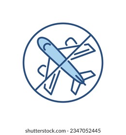 Avoid Travel related vector icon. Airplane in prohibition sign. Isolated on white background. Editable vector illustration