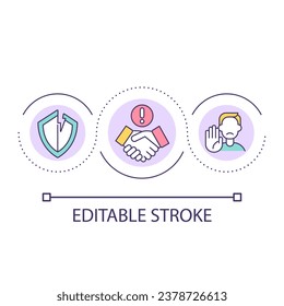 Avoid unreliable agreements loop concept icon. Reduce insecure deals. Safe business partnership abstract idea thin line illustration. Isolated outline drawing. Editable stroke. Arial font used