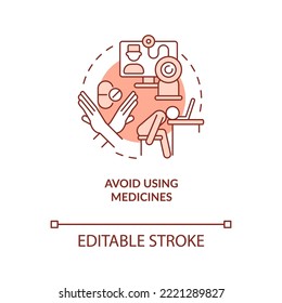 Avoid using medicines terracotta concept icon. Stop self-medication abstract idea thin line illustration. Isolated outline drawing. Editable stroke. Arial, Myriad Pro-Bold fonts used