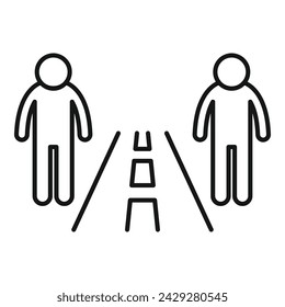 Evite el vector de contorno de icono de distancia de caminata. Precaución en casa. Detener el riesgo para la salud