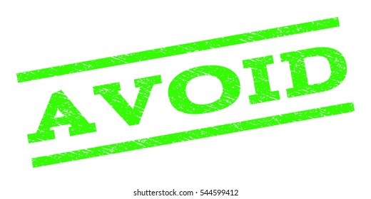 Avoid watermark stamp. Text caption between parallel lines with grunge design style. Rubber seal stamp with scratched texture. Vector light green color ink imprint on a white background.