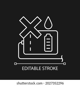 Avoid wet locations white linear manual label icon for dark theme. Thin line customizable illustration. Isolated vector contour symbol for night mode for product use instructions. Editable stroke