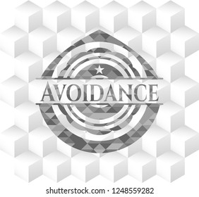 Avoidance grey emblem. Retro with geometric cube white background