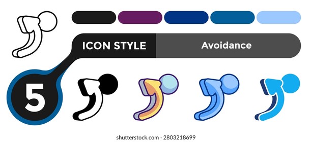 Avoidance icon for illustrating evasion systems, escape behavior, and resistance to confronting challenges. Line, Filled, Color style.