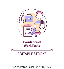 Avoidance of work task concept icon. Refraining from completing job duties abstract idea thin line illustration. Isolated outline drawing. Editable stroke. Arial, Myriad Pro-Bold fonts used