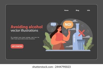 Avoiding Alcohol visual. A person confidently rejects alcohol, symbolizing the choice for a sober and healthy lifestyle. Emphasis on sobriety. Vector illustration.