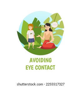 Evitar el autismo de contacto ocular comportamiento extraño en la ilustración de un vector plano y niño aislado en el fondo blanco. Autismo en niños con trastorno de desarrollo síntoma o signo.