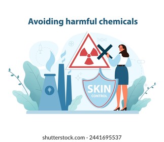 Avoiding harmful chemicals. Demonstrates proactive measures in skincare safety against hazardous substances. Vector illustration.