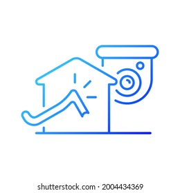 Evitar la intrusión doméstica con el icono de vector lineal gradiente del sistema CCTV. Prevención de robos. Robo en casa. Símbolos de color de línea delgada. Pictograma de estilo moderno. Dibujo de contorno aislado del vector