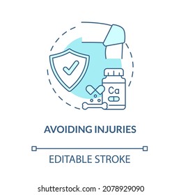 Avoiding injuries blue concept icon. Risk of arthritis reduction abstract idea thin line illustration. Joints, bones safety. Trauma prevention. Vector isolated outline color drawing. Editable stroke