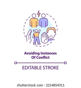 Avoiding instances of conflict concept icon. Manage confrontation at workplace abstract idea thin line illustration. Isolated outline drawing. Editable stroke. Arial, Myriad Pro-Bold fonts used