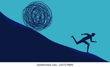 evitar problemas. La silueta de un hombre que corre en deuda con el caos. vector 