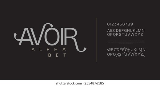 Avoir typography beauty fashion elegant minimalist serif italic fonts decorative wedding vintage retro logos. Minimal luxury font alphabet logo. Vector illustration