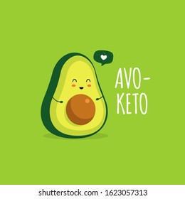 Avoketo. Cute avocado. Keto diet concept. Ketogenic diet. Vector